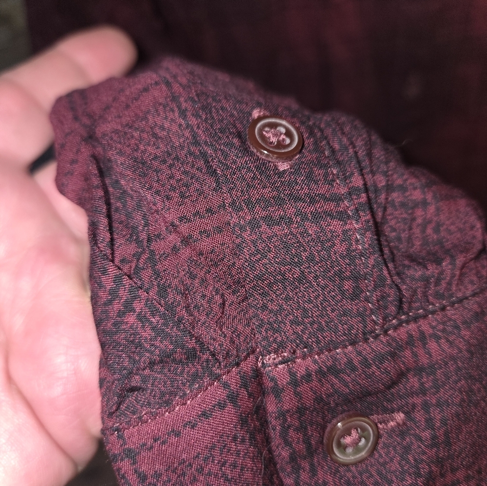 Paige Plaid Button-Up Burgandy Soft Long Sleeve Shirt V Neck - Picture 5 of 7